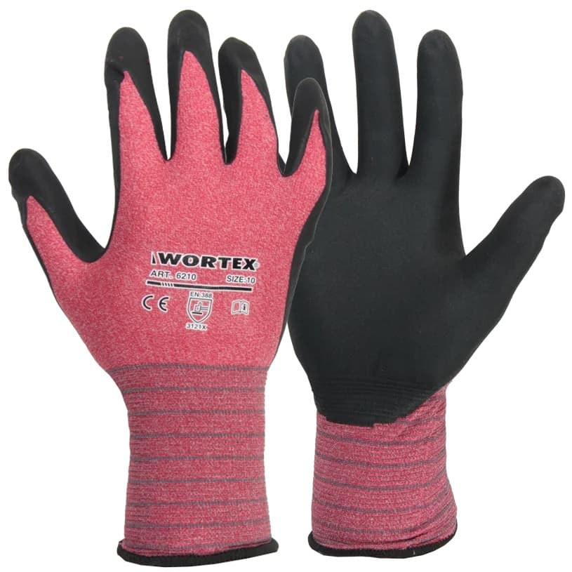 Nitrile-coated gloves, red, WORTEX